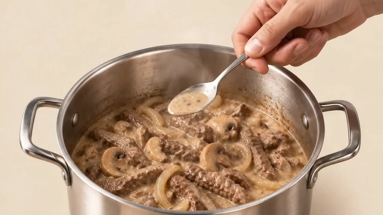 Abschmecken mit dem Löffel am Topf